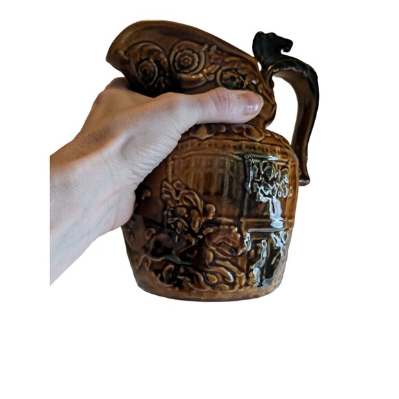 VTG Arthur Wood British Pottery Horse Head Handle Embossed Hunt Scene Pitcher 8" - Picture 13 of 16